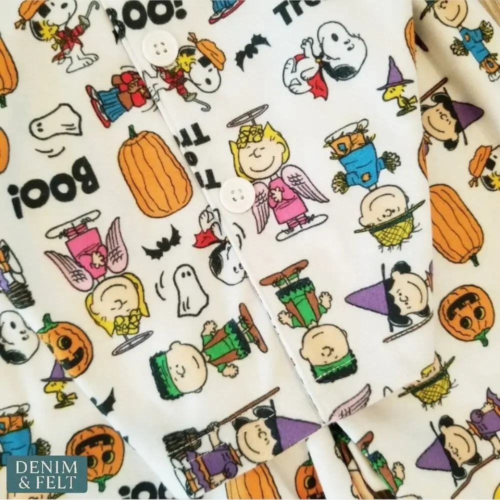 NEW Peanuts Snoopy Halloween Button Up Pajama Set Kids 4T Trick Or Treat Print‎